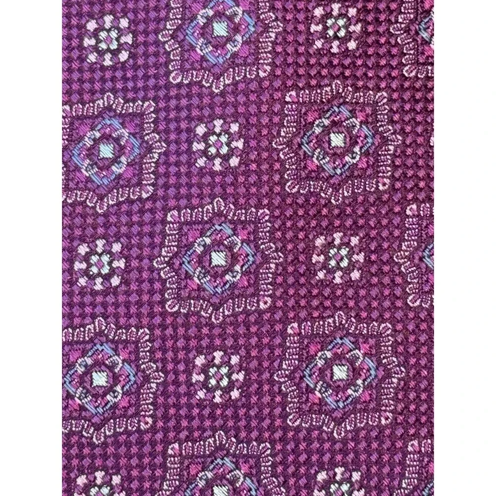 DAVID DONAHUE Men's‎ Silk Purple Necktie Italy/USA Luxury Designer Geometric EUC
